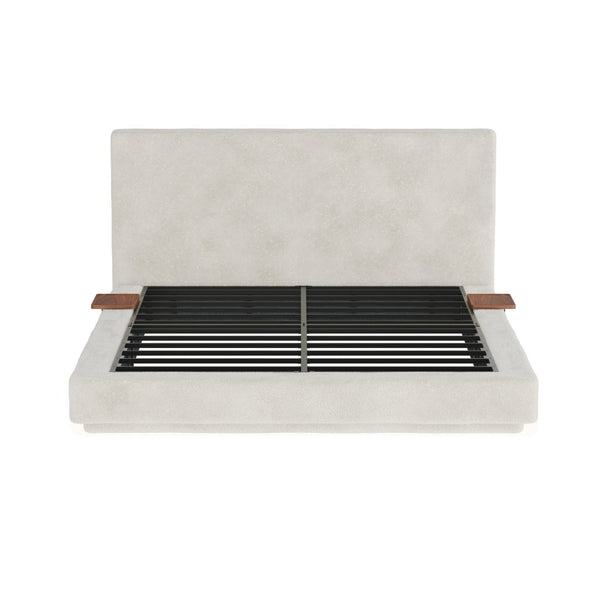 English Elm Airframe Queen Platform Bed Chenille Upholstered with Sliding Trays and Floating Base W1820P465974