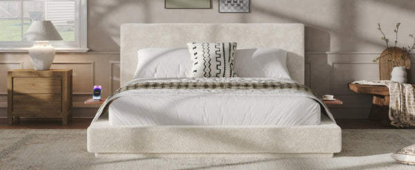 English Elm Airframe Queen Platform Bed Chenille Upholstered with Sliding Trays and Floating Base W1820P465974