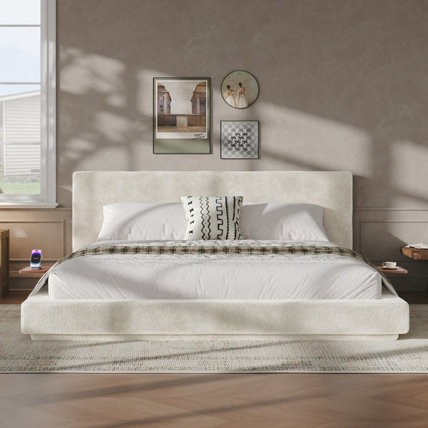 English Elm Airframe King Upholstered Bed Floating Base Shinelon Fabric Sliding Side Trays Included W1820P465975