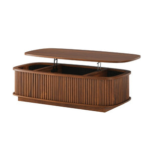 English Elm 47.2 Inch Oval Fluted Lift Top Coffee Table with Hidden Storage for Living Room W1820P496482