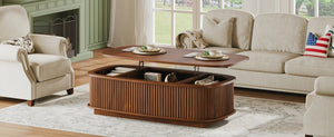English Elm 47.2 Inch Oval Fluted Lift Top Coffee Table with Hidden Storage for Living Room W1820P496482