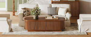 English Elm 47.2 Inch Oval Fluted Lift Top Coffee Table with Hidden Storage for Living Room W1820P496482