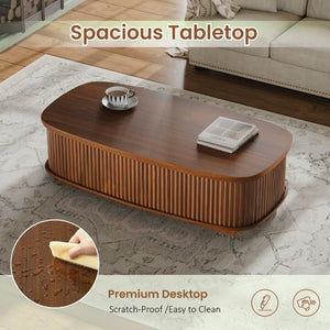 English Elm 47.2 Inch Oval Fluted Lift Top Coffee Table with Hidden Storage for Living Room W1820P496482