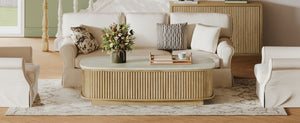English Elm 47.2 Oval Fluted Lift Top Coffee Table with Hidden Storage and Gas Spring Oak Finish W1820P496483