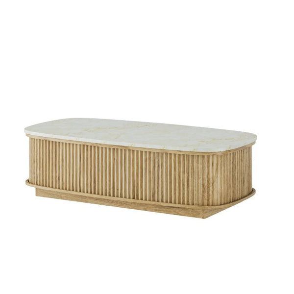 English Elm 47.2 Oval Fluted Lift Top Coffee Table with Hidden Storage and Gas Spring Oak Finish W1820P496483