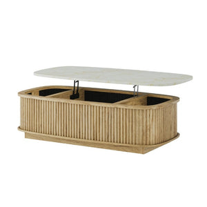 English Elm 47.2 Oval Fluted Lift Top Coffee Table with Hidden Storage and Gas Spring Oak Finish W1820P496483