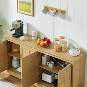 English Elm 67 Inch Farmhouse Sideboard Buffet with Four Door Oak Finish Storage for Dining Room Natural W1820P497758
