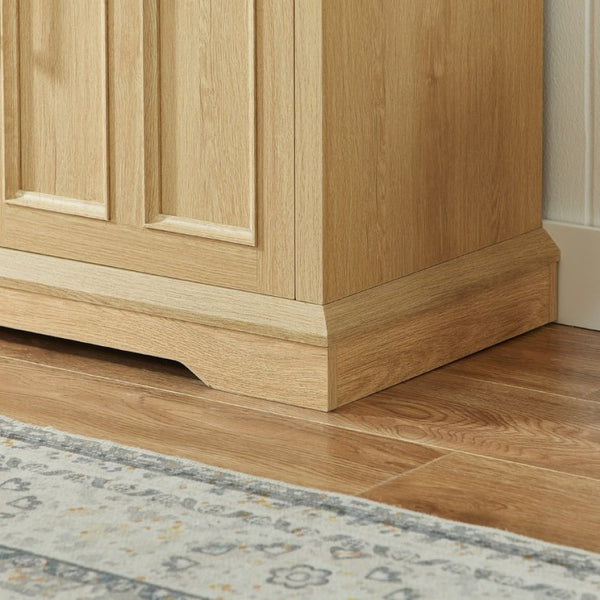 English Elm 67 Inch Farmhouse Sideboard Buffet with Four Door Oak Finish Storage for Dining Room Natural W1820P497758
