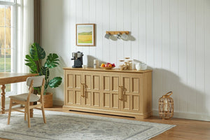 English Elm 67 Inch Farmhouse Sideboard Buffet with Four Door Oak Finish Storage for Dining Room Natural W1820P497758