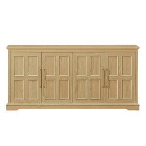 English Elm 67 Inch Farmhouse Sideboard Buffet with Four Door Oak Finish Storage for Dining Room Natural W1820P497758