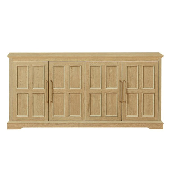 English Elm 67 Inch Farmhouse Sideboard Buffet with Four Door Oak Finish Storage for Dining Room Natural W1820P497758