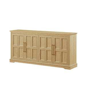 English Elm 67 Inch Farmhouse Sideboard Buffet with Four Door Oak Finish Storage for Dining Room Natural W1820P497758