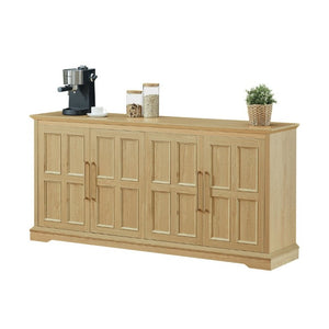 English Elm 67 Inch Farmhouse Sideboard Buffet with Four Door Oak Finish Storage for Dining Room Natural W1820P497758