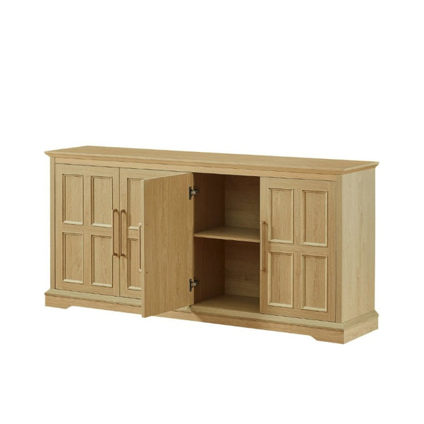 English Elm 67 Inch Farmhouse Sideboard Buffet with Four Door Oak Finish Storage for Dining Room Natural W1820P497758