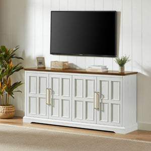 English Elm 67 Inch Farmhouse Sideboard Buffet with Four Door Oak Finish Storage for Dining Room Rustic White W1820P497763