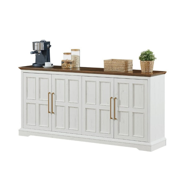 English Elm 67 Inch Farmhouse Sideboard Buffet with Four Door Oak Finish Storage for Dining Room Rustic White W1820P497763