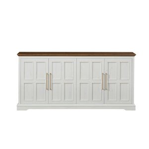 English Elm 67 Inch Farmhouse Sideboard Buffet with Four Door Oak Finish Storage for Dining Room Rustic White W1820P497763