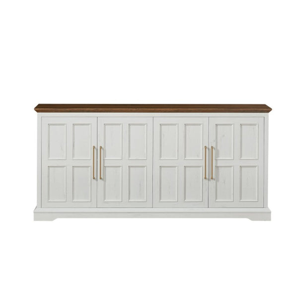 English Elm 67 Inch Farmhouse Sideboard Buffet with Four Door Oak Finish Storage for Dining Room Rustic White W1820P497763