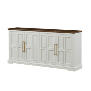 English Elm 67 Inch Farmhouse Sideboard Buffet with Four Door Oak Finish Storage for Dining Room Rustic White W1820P497763