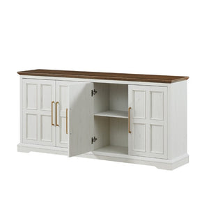 English Elm 67 Inch Farmhouse Sideboard Buffet with Four Door Oak Finish Storage for Dining Room Rustic White W1820P497763