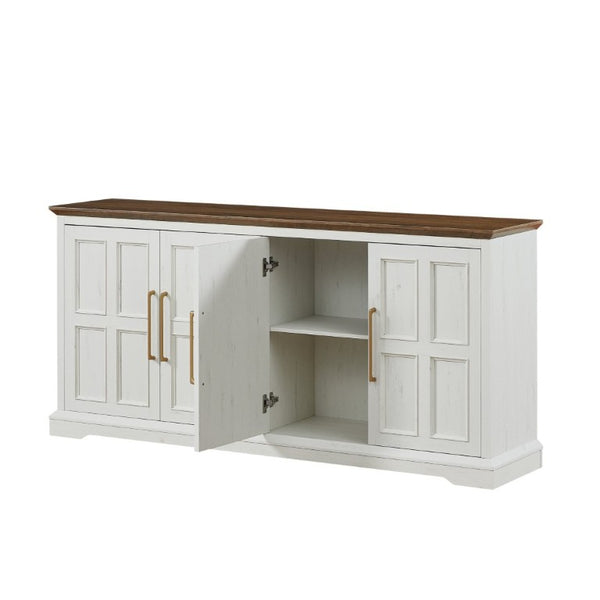 English Elm 67 Inch Farmhouse Sideboard Buffet with Four Door Oak Finish Storage for Dining Room Rustic White W1820P497763