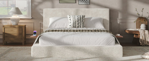 English Elm Airframe Cloud Upholstered Queen Bed Plush Foam Cushion with Sliding Shelf Nightstand W1820P510202