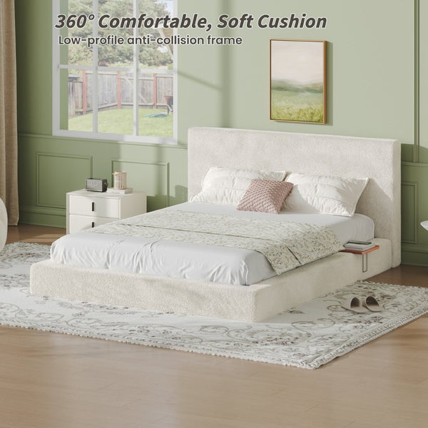 English Elm Airframe Cloud Upholstered Queen Bed Plush Foam Cushion with Sliding Shelf Nightstand W1820P510202