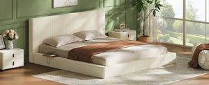English Elm Airframe King Upholstered Platform Bed Corduroy Foam Cushion with Sliding Headboard Shelf W1820P510286