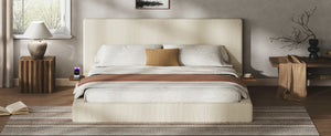 English Elm Airframe King Upholstered Platform Bed Corduroy Foam Cushion with Sliding Headboard Shelf W1820P510286