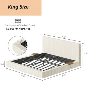English Elm Airframe King Upholstered Platform Bed Corduroy Foam Cushion with Sliding Headboard Shelf W1820P510286