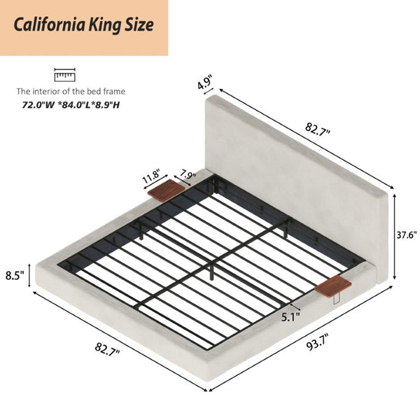 English Elm Airframe California King Upholstered Bed Foam Cushion Sliding Shelf Low Profile W1820P510287