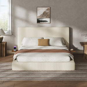 English Elm Airframe Queen Upholstered Corduroy Bed with Sliding Shelf and Cloud Foam Cushion W1820P510552