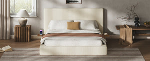 English Elm Airframe Queen Upholstered Corduroy Bed with Sliding Shelf and Cloud Foam Cushion W1820P510552