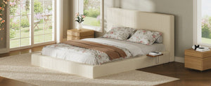 English Elm Airframe Queen Upholstered Corduroy Bed with Sliding Shelf and Cloud Foam Cushion W1820P510552