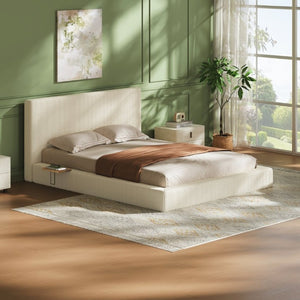 English Elm Airframe Queen Upholstered Corduroy Bed with Sliding Shelf and Cloud Foam Cushion W1820P510552