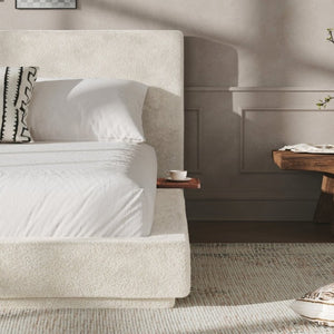 English Elm Airframe Queen Upholstered Bed Chenille Foam Cushion Floating Base with Sliding Trays W1820P513923