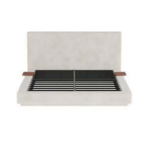 English Elm Airframe Queen Upholstered Bed Chenille Foam Cushion Floating Base with Sliding Trays W1820P513923