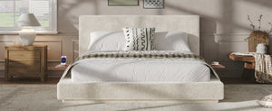 English Elm Airframe Queen Upholstered Bed Chenille Foam Cushion Floating Base with Sliding Trays W1820P513923