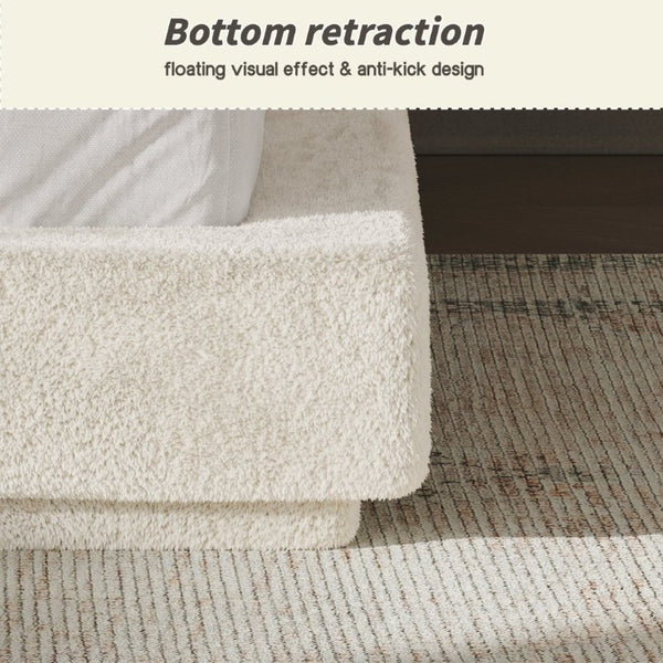 English Elm Airframe Queen Upholstered Bed Chenille Foam Cushion Floating Base with Sliding Trays W1820P513923