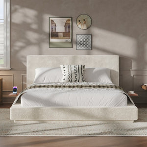 English Elm Airframe Queen Upholstered Bed Chenille Foam Cushion Floating Base with Sliding Trays W1820P513923