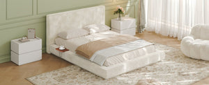 English Elm Airframe Queen Upholstered Bed Chenille Foam Cushion Floating Base with Sliding Trays W1820P513923