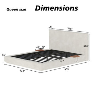 English Elm Airframe Queen Upholstered Bed Chenille Foam Cushion Floating Base with Sliding Trays W1820P513923