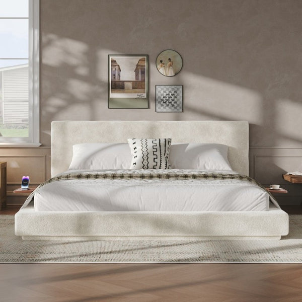 English Elm Airframe King Bed Floating Cloud Upholstered Frame with Built-In Sliding Side Trays W1820P513966