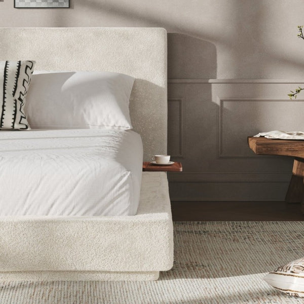 English Elm Airframe King Bed Floating Cloud Upholstered Frame with Built-In Sliding Side Trays W1820P513966