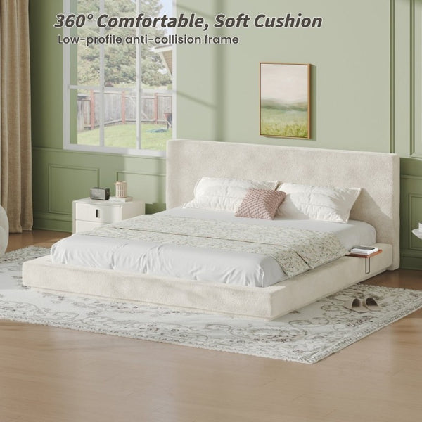 English Elm Airframe King Bed Floating Cloud Upholstered Frame with Built-In Sliding Side Trays W1820P513966