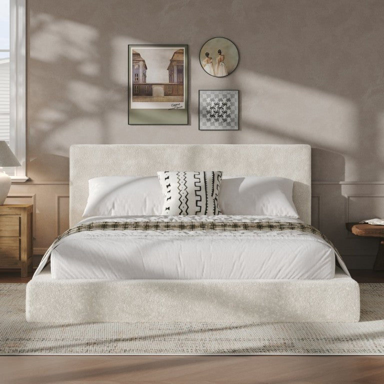 English Elm Airframe Queen Sherpa Upholstered Bed Surround Soft Cushioned Frame for Any Bedroom W1820P517776