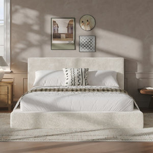 English Elm Airframe Queen Sherpa Upholstered Bed Surround Soft Cushioned Frame for Any Bedroom W1820P517776