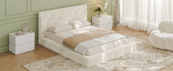 English Elm Airframe Queen Sherpa Upholstered Bed Surround Soft Cushioned Frame for Any Bedroom W1820P517776