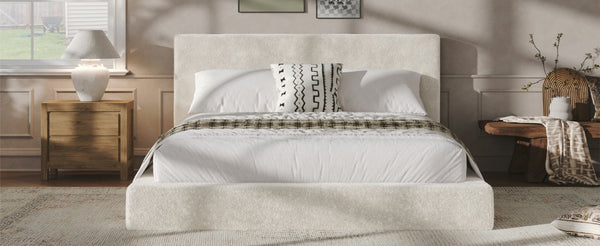 English Elm Airframe Queen Sherpa Upholstered Bed Surround Soft Cushioned Frame for Any Bedroom W1820P517776
