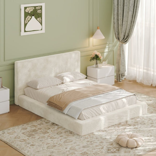 English Elm Airframe Queen Sherpa Upholstered Bed Surround Soft Cushioned Frame for Any Bedroom W1820P517776